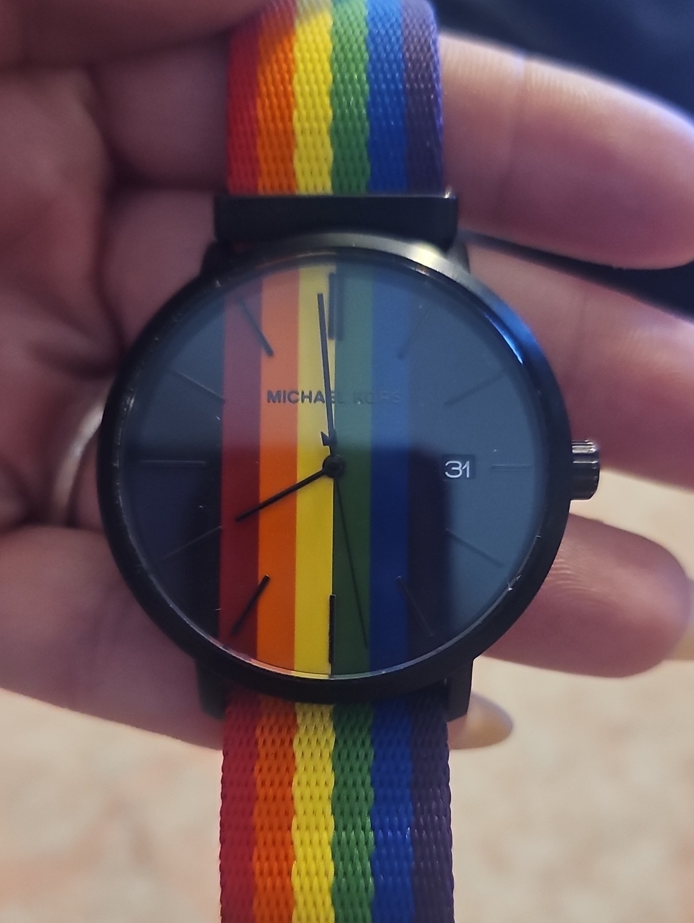 Michael Kors Unisex Rainbow Stripe Watch - Black Case